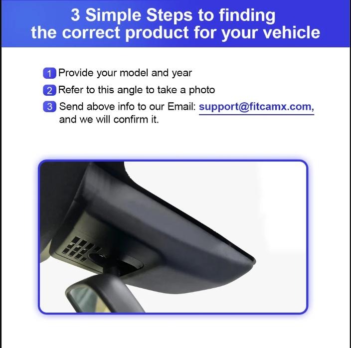 FITCAMX Dash Cam For All Toyota fitment steps and installed close-up view