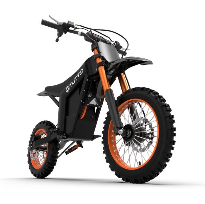 Tuttio Soleil01 Electric Dirt Bike on white background, front three-quarter view