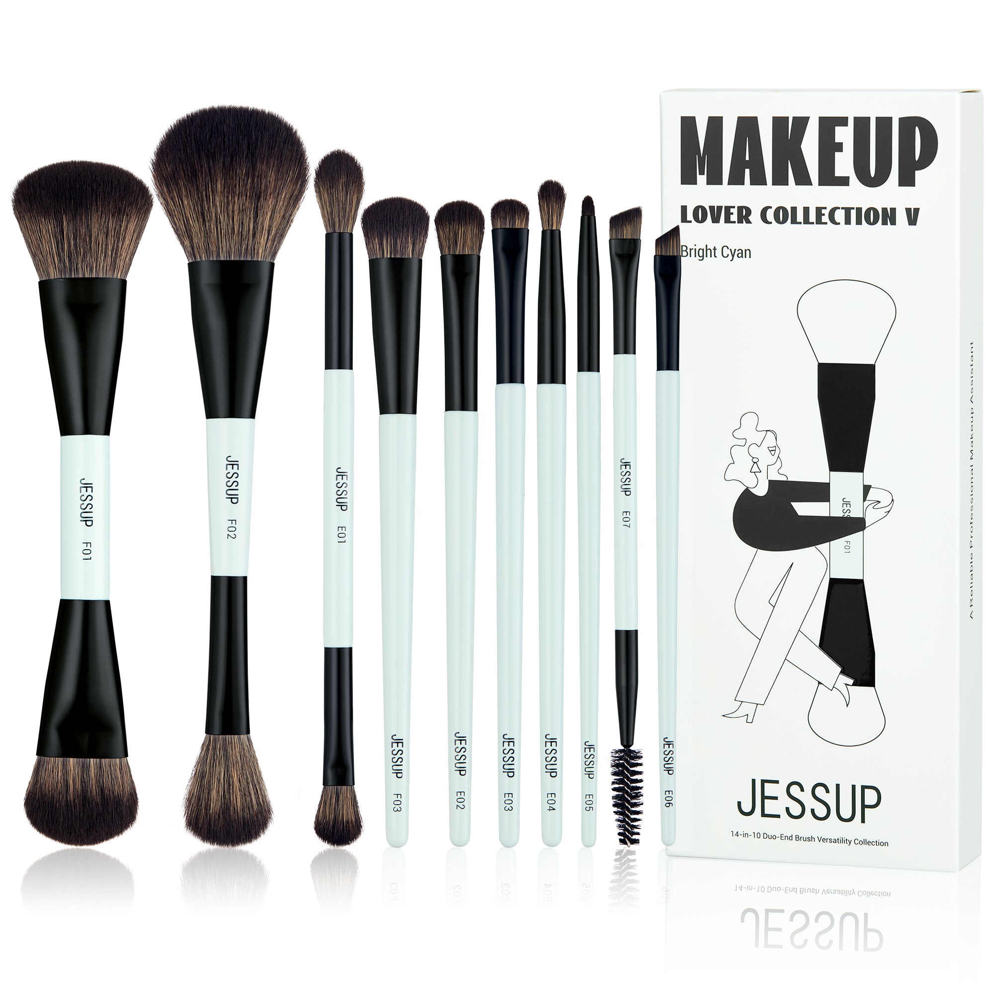 Jessup makeup brushes T500 duo-end 10-piece brush set